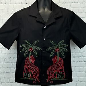 Fashion Nova Men Bengal Tigers Button Front Camp Shirt Black Mens M Medium